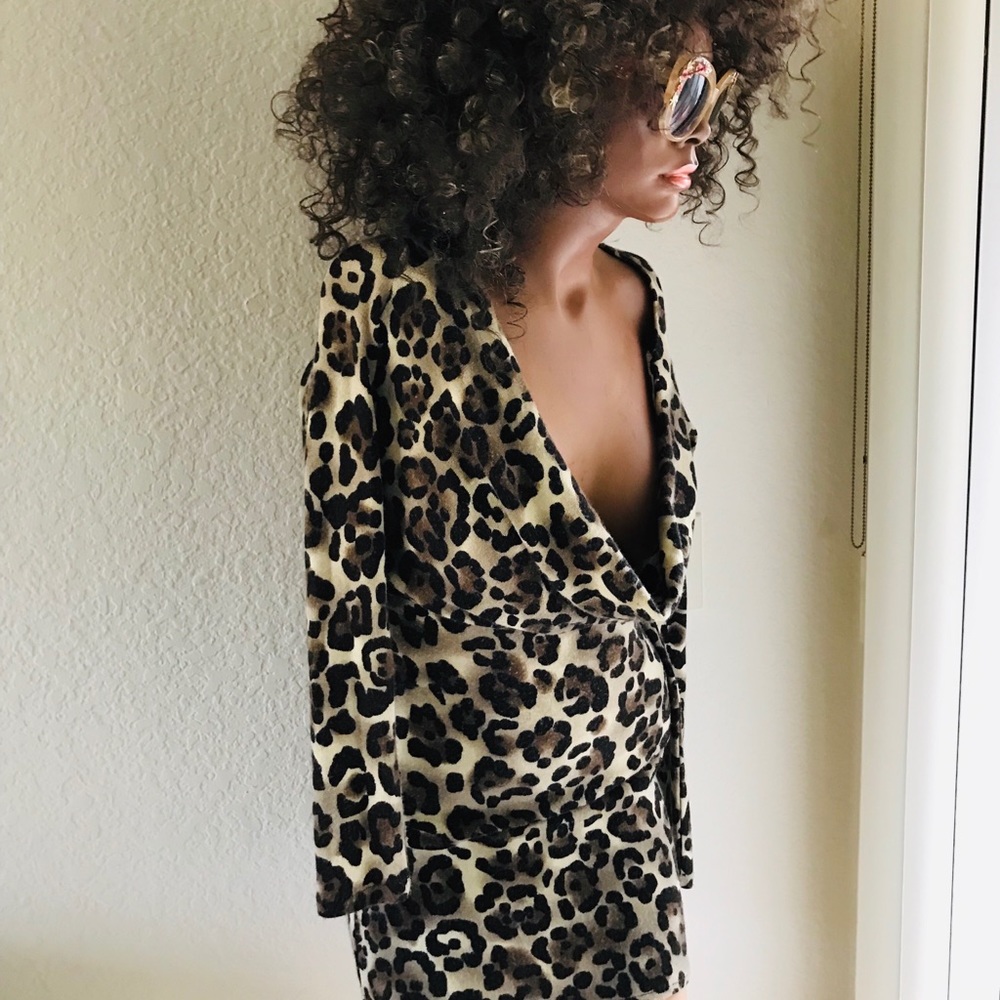 Vintage 90’s LEOPARD COWLNECK Mini SWEATER Dress M - Picture 6 of 6